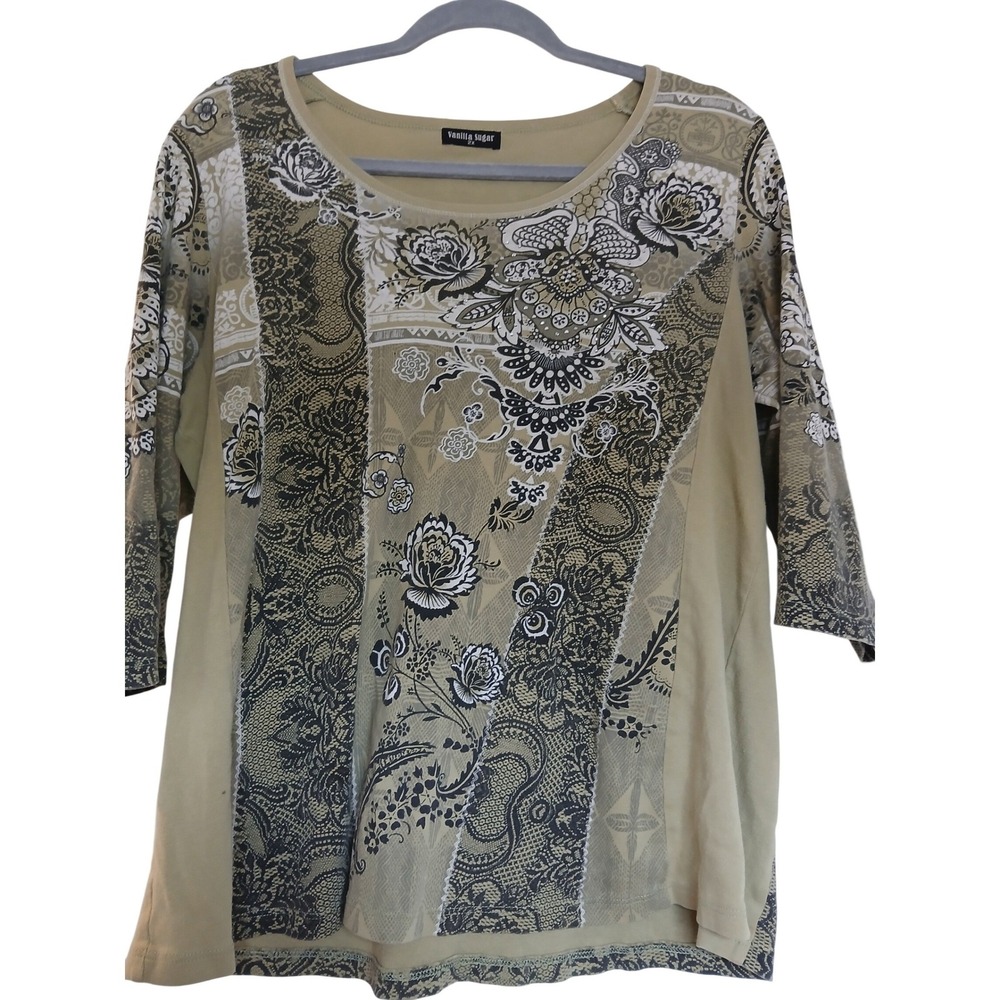 Y2k Vanilla Sugar 2X Floral Print 3/4 Sleeve‎ Tunic Top Rhinestones